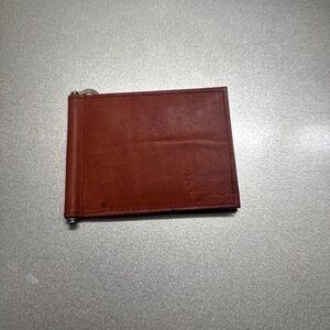 Vintage Brown Genuine Leather Bifold Money Clip Wallet - Brass Spring Clip